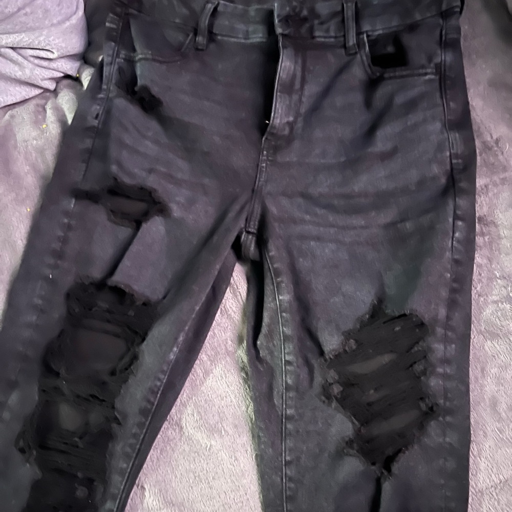American Eagle Outfitters Black Skinny Jeans with Edgy Distressing